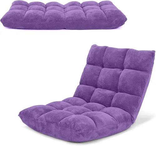 Vista 12 de COSTWAY Silla de Gaming Ajustable, Sillas de Gaming con Soporte para la Espalda, Marco de Acero Aleado, Forro Polar Coral Suave, Sofá Perezoso