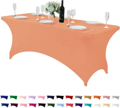 Vista 13 de Paquete de 2 manteles de elastano para mesa de 4, 6 o 9 pies, mantel elástico universal ajustable para fiestas, banquetes, bodas y eventos
