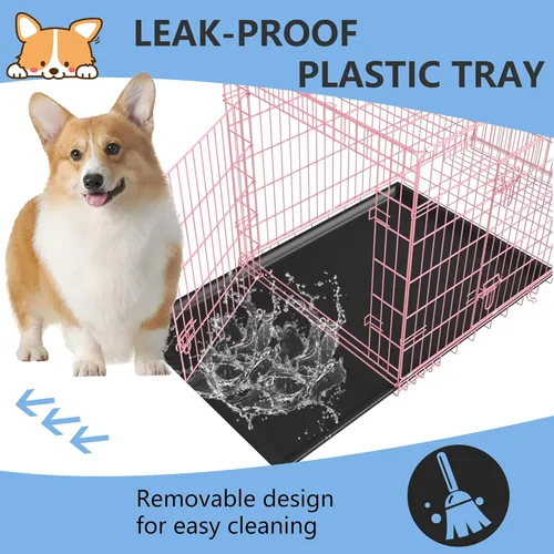 Vista 5 de FDW Jaula para perros de 30 pulgadas con doble puerta plegable de alambre de metal con bandeja extraíble y panel divisor, jaula para mascotas