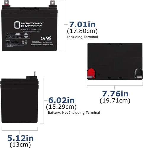 Vista 2 de ML35-12 - Batería solar AGM de ciclo profundo de 12 V 35 AH U1 que reemplaza 33 Ah, 34 Ah, 36 Ah - Paquete de 4