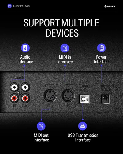 Vista 6 de Donner 88 teclas con teclado ponderado, piano vertical premium para principiantes a profesionales, teclado eléctrico de tamaño completo
