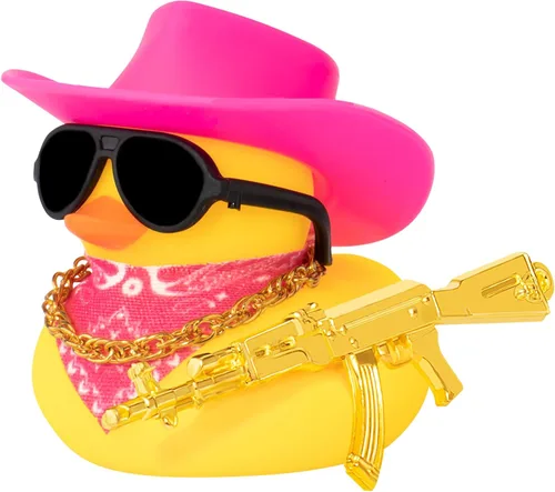 Vista 10 de wonuu Adornos de Pato de Goma para Coche Decoraciones de Salpicadero de Coche para Accesorios Geniales de Coche con Sombrero de Vaquero Collar