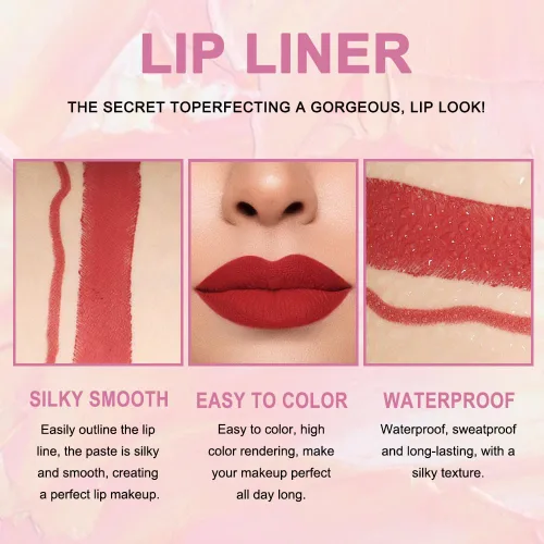 Vista 3 de Kaely Kit de Delineador de Labios Rojo y Lápiz Labial 2 en 1 para Mujeres, Kit de Labios Mate con Delineador de Labios, Tinte de Labios de Larga