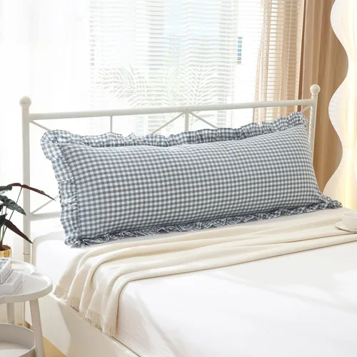 Vista 79 de Paquete de 2 fundas de almohada europeas a cuadros azul polvoriento, blanco, a cuadros, 100% algodón lavado, a cuadros, estilo francés, rústico