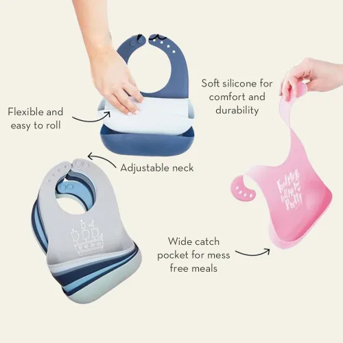 Vista 7 de Bella Tunno Babero para comer, babero de silicona impermeable con receptor de alimentos grande, ajuste ajustable para bebés de 4 a 12 meses y niños