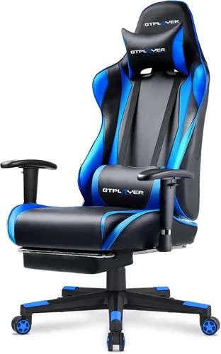 Vista 10 de GTPLAYER Silla de juegos con reposapiés, silla ergonómica de escritorio para juegos de computadora, silla reclinable, ajuste de altura del asiento
