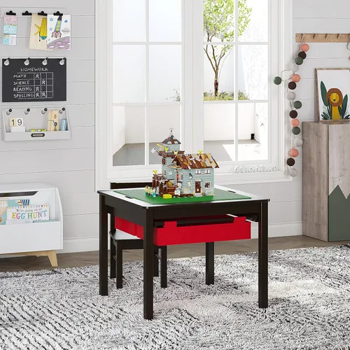 Vista 6 de UTEX Mesa de juego de construcción 2 en 1 para niños con cajones de almacenamiento y plato integrado (Espresso)