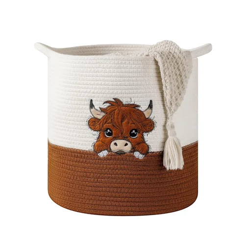Vista 10 de Cestas grandes de manta para decoración de sala de estar, cestas de almacenamiento de juguetes tejidas con cuerda de algodón, cesta de Oso