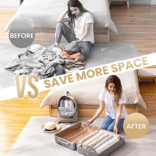 Vista 4 de TAILI 12 bolsas de compresión para viaje, bolsas enrollables ahorradoras de espacio (4 pequeñas+4 medianas+4 grandes), bolsas de almacenamiento