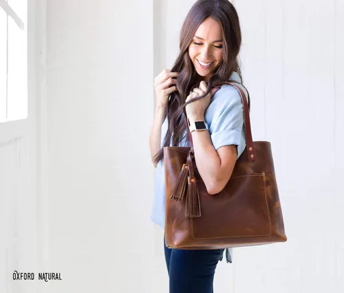 Vista 7 de Deluxe Leather Tote Bag for Women, Leather Handbag, Leather Purse, Monogram Tote, Made in the USA