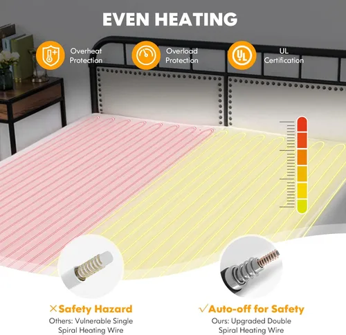 Vista 5 de S AFSTAR Protector de colchón con calefacción, protector de colchón eléctrico de 80 x 78 pulgadas, tamaño King con 8 temperaturas, temporizador de 4