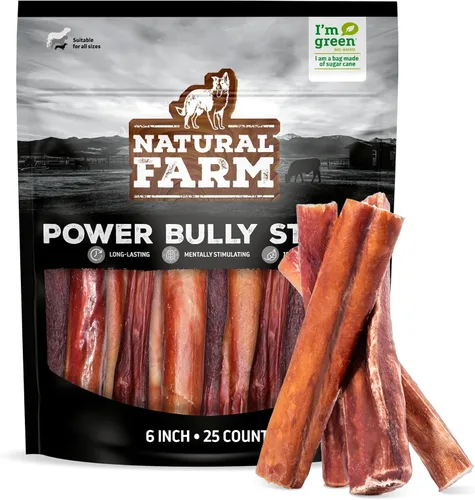 Vista 13 de Natural Farm Power Bully Sticks - Masticables para perros (6 pulgadas, paquete de 15), masticables 2 en 1: mejilla de res de alta calidad envuelta