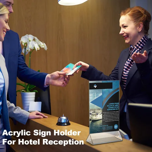 Vista 5 de Sintuff Soporte de exhibición de acrílico transparente, soporte vertical para letreros de 5 x 7 pulgadas, soporte de doble cara para mesa de boda