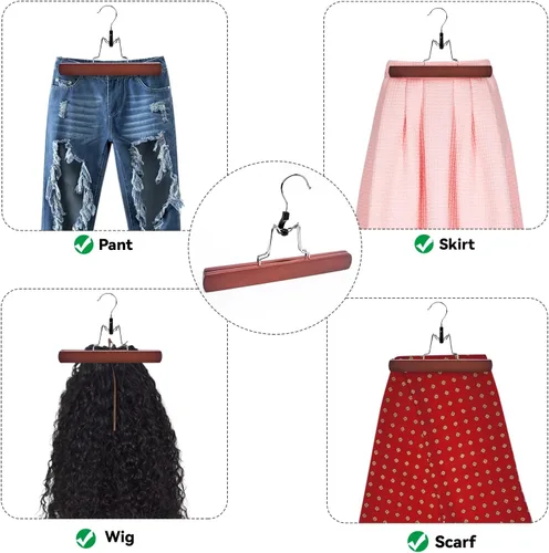 Vista 6 de Nature Smile Perchas antideslizantes de madera para faldas y pantalones, acabado liso, de madera maciza, para extensiones de cabello