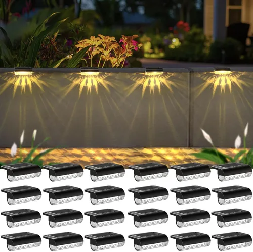 Vista 10 de Mancra Luces Solares de Escalón para Exteriores, Luces Solares para Terraza Impermeables Iluminación Exterior para Patio Cerca Escaleras Poste