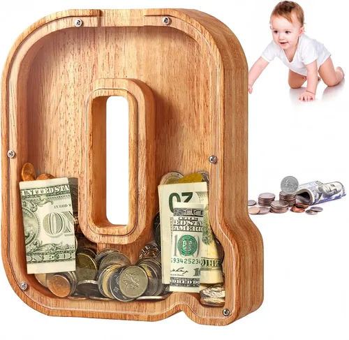 Vista 26 de UBeesize alcancías de letras para niños y niñas, alcancía de madera personalizada para billetes y monedas, caja de dinero, regalo de cumpleaños