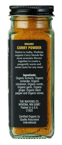 Vista 2 de Watkins Curry en polvo orgánico, sin OMG, Kosher, tarro de 2.6 onzas, 1 paquete