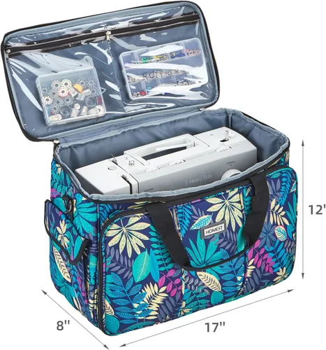 Vista 4 de Homest Bolsa de transporte para máquina de coser con múltiples bolsillos de almacenamiento, bolsa universal con correa para el hombro, compatible