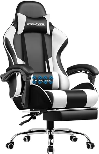 Vista 17 de GTPLAYER Silla para videojuegos, silla de computadora con reposapiés y soporte lumbar, silla de juego ajustable en altura con asiento giratorio
