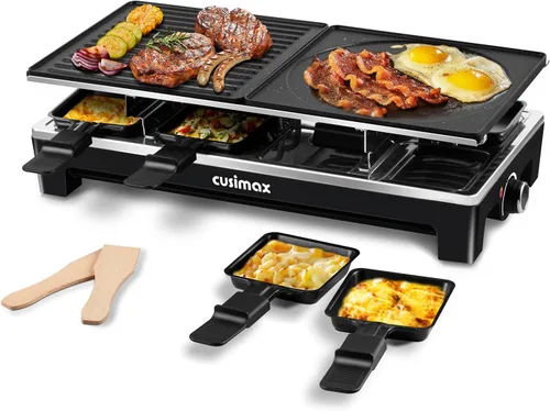 Vista 10 de CUSIMAX Raclette Grill Mesa de parrilla eléctrica, portátil 2 en 1 parrilla coreana de interior y queso Ractlette, placa reversible antiadherente