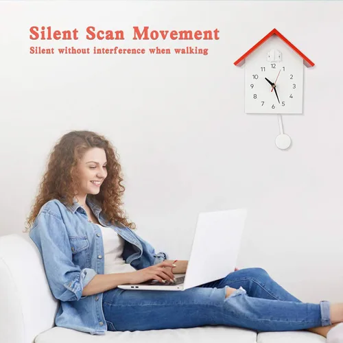 Vista 5 de KEYPOWER - Reloj de pared de cuco, sonidos naturales de pájaros o llamada de cuco, péndulo de reloj con diseño, casa de pájaros, arte de pared