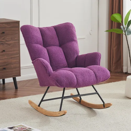 Vista 8 de SAETSFEG - Mecedora tapizada estilo osito de peluche para cuarto de bebé, con respaldo alto, silla de columpio con asiento acolchado, cómoda silla
