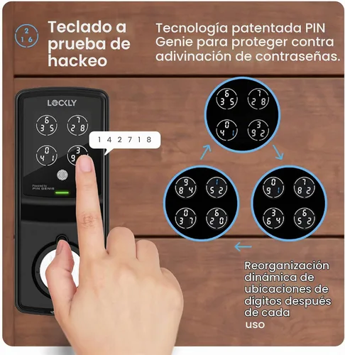 Vista 4 de Lockly Smart Lock modelo 7S, cerradura de puerta inteligente Bluetooth, entrada sin llave con teclado digital PIN Genie®, cerrojo de bloqueo