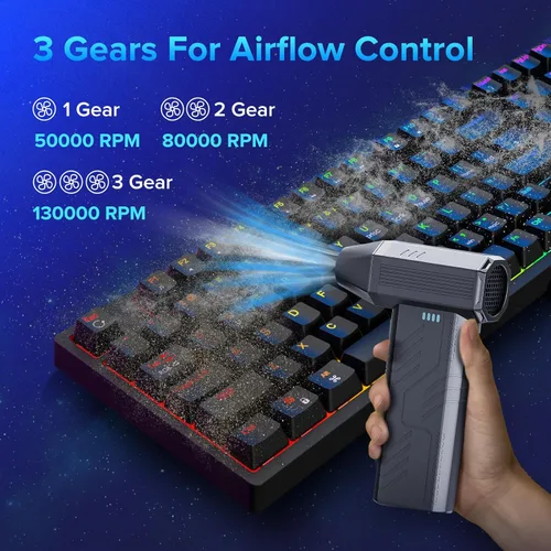 Vista 6 de Plumero de aire comprimido, limpiador de teclado de 8000 mAh 130,000 RPM, repuesto de lata de aire comprimido, accesorios de computadora