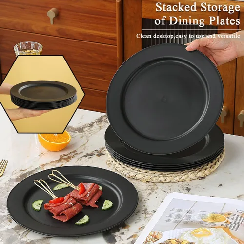 Vista 5 de Berglander Juego de 12 platos de plástico negro de 10 pulgadas, platos planos reutilizables e irrompibles, platos de ensalada, cuencos para pasta