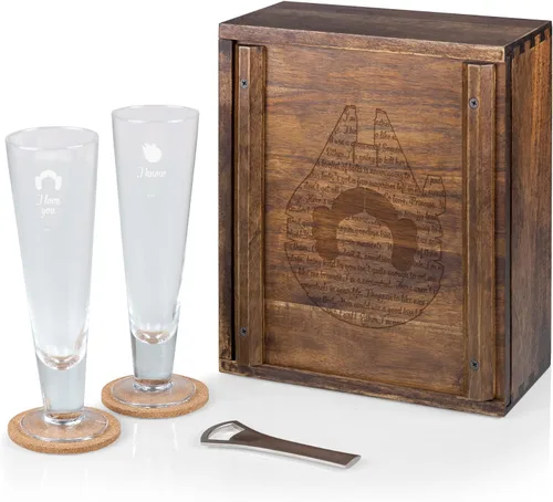 Vista 7 de PICNIC TIME Disney - Juego de vasos de regalo de Mickey Mouse y Minnie Mouse, cristalería grabada de 12 onzas con abrebotellas de madera de acacia