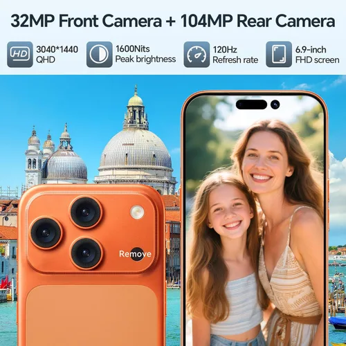 Vista 3 de Teléfonos desbloqueados LD17, teléfonos celulares Android 15, batería de 5000mAh, 16GB+512GB Smartphone 6.9 "Pantalla HD/104MP+cámara