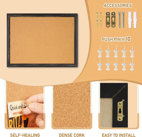 Vista 2 de DOLLAR BOSS Tablero de corcho para oficina de 24 x 18 pulgadas, tableros de corcho para paredes, tablón de anuncios, tablero decorativo para colgar