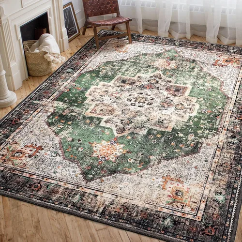 Vista 34 de Alfombras pequeñas de 2x3 pies para entrada, alfombra bohemia verde para baño, pasillo, alfombras de cocina vintage antideslizantes lavables