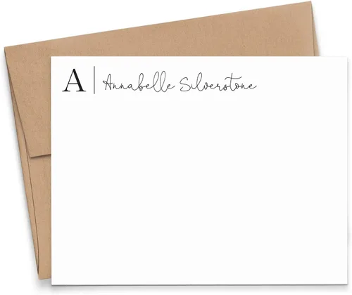 Vista 10 de Personalized Monogrammed Stationery Note Cards With Envelopes, FOLDED Initial Notecards For Letter Writing, Custom Monogram Thank You Card