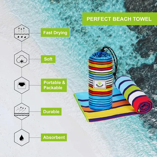 Vista 124 de 4Monster Toalla de playa de microfibra de secado rápido, toalla de viaje ligera súper absorbente para nadadores, toalla de camping sin arena