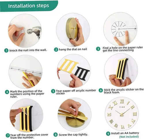 Vista 8 de Gran reloj de pared 3D DIY decoración de espejo sin marco kit de reloj de pared para el hogar, sala de estar, dormitorio, oficina, decoración C