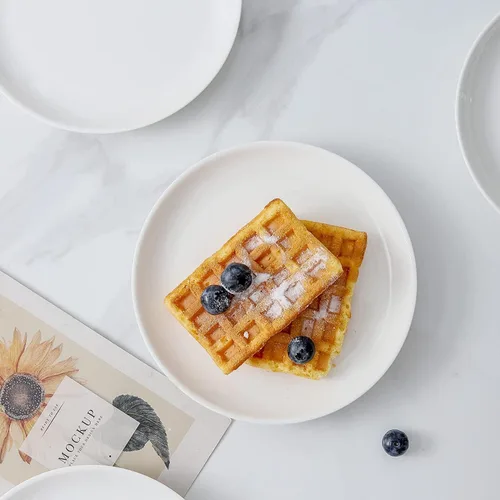 Vista 4 de Juego de platos de cerámica de 16 piezas, platos de postre pequeños de 5.6 pulgadas, platos redondos blancos para pan, mantequilla, aperitivos