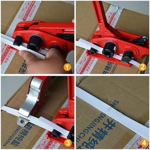 Vista 9 de Manual de servicio pesado 4 en 1 PET/PP Herramientas de flejado manual Máquina de embalaje Tensor y sellador 328.1 ft Cinturón de embalaje