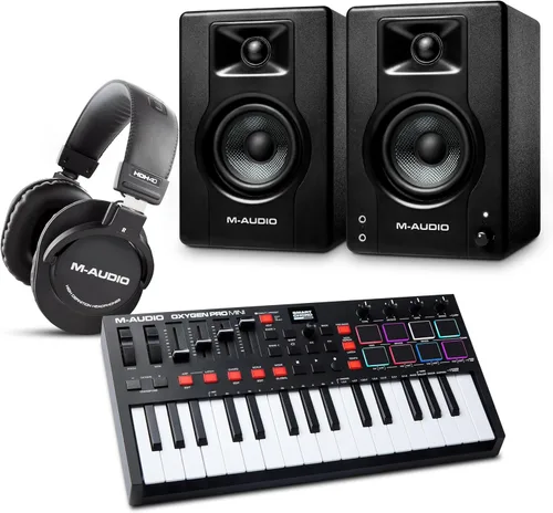 Vista 11 de M-AUDIO Oxygen Pro Mini Controlador MIDI Paquete con Interfaz de Audio M-Track Duo HD para Grabación de Estudio, Producción Musical, Podcasting