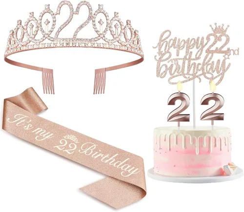 Vista 48 de Decoraciones de cumpleaños de 38 años para mujeres, incluyendo banda de cumpleaños, tiara/corona, velas numéricas y decoración de pastel, regalos
