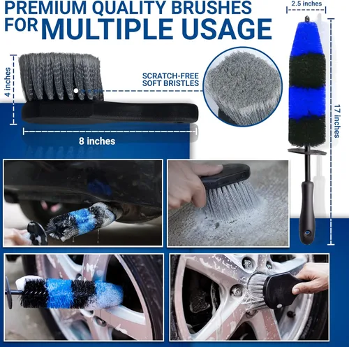 Vista 3 de Kit de limpieza para interiores y exteriores, kit de limpieza de automóvil con juego de cepillos profesionales para detallar el automóvil, kit