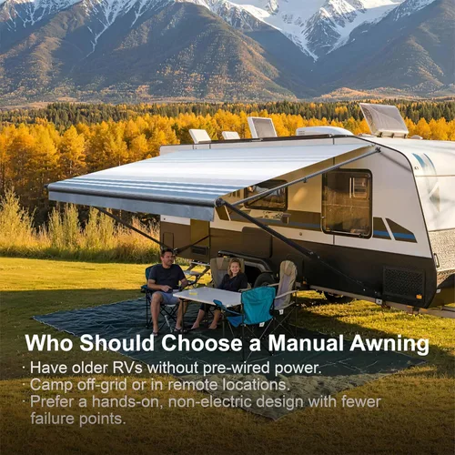 Vista 2 de Suncode Toldo para autocaravana para caravana, cámper y remolques de viaje, kit completo de toldo manual para caravana, toldo manual para cámper