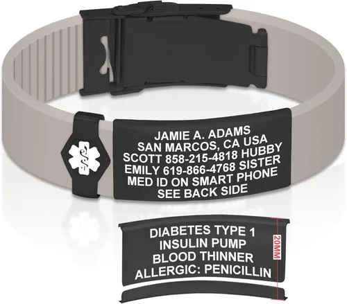 Vista 137 de Divoti Pulsera de identificación de alerta médica grabada personalizada, grabado láser de doble cara (hasta 9 líneas), pulsera de silicona ajustable