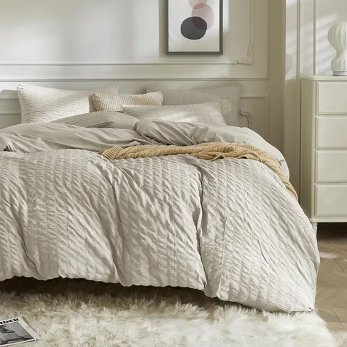 Vista 18 de JELLYMONI Funda de Edredón Azul Bebé Tamaño Twin, Juego de Ropa de Cama de Microfibra Lavada de 3 Piezas, Juego de Funda de Edredón Seersucker Suave