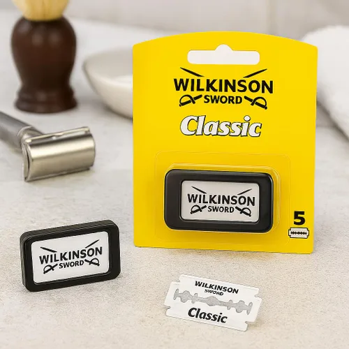 Vista 2 de 100 cuchillas de afeitar Wilkinson Sword Classic de doble filo, cuchillas de acero inoxidable fabricadas en Alemania para un afeitado suave