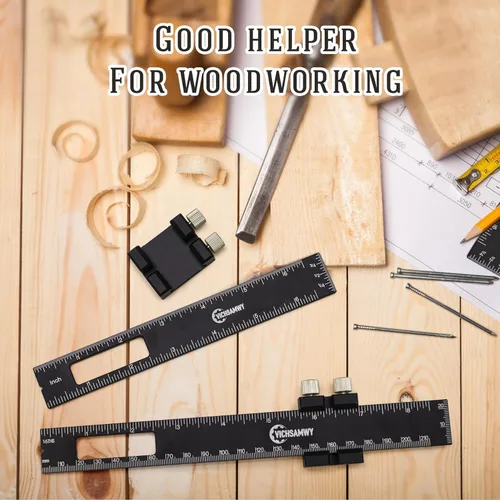Vista 5 de 3 piezas de regla de carpintería de metal negro, regla deslizante de bolsillo ajustable de precisión de 6/8/12 pulgadas, regla de medición