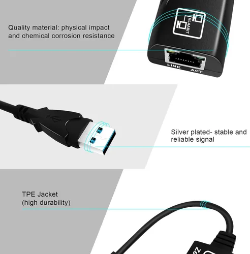 Vista 3 de Zettaguard Adaptador Ethernet USB USB 3.0 AX88179 a 101001000 red inalámbrica LAN rápida