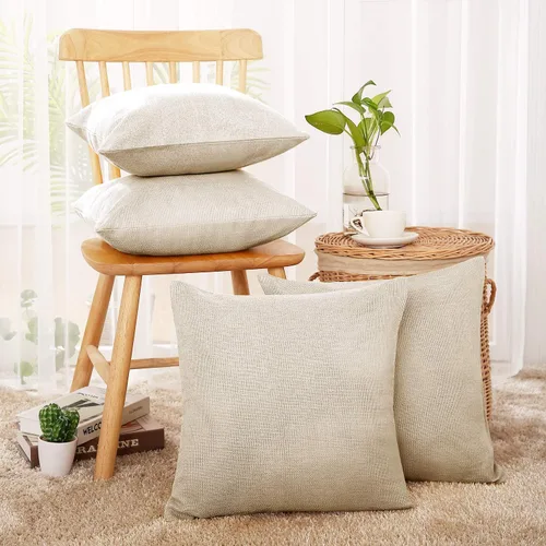Vista 35 de Deconovo Almohada decorativa de lino sintético para el hogar, hecha a mano, a cuadros, para sofá, 18 x 18 pulgadas, gris oscuro y blanco