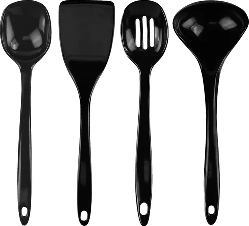 Vista 22 de Reston Lloyd Juego de utensilios de cocina 100% melamina, cucharón antiarañazos, cuchara, cuchara ranurada y espátula, fácil de sostener, juego