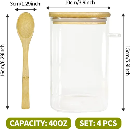 Vista 4 de Recipientes de vidrio herméticos para almacenamiento de alimentos, 40 onzas, paquete de 4 recipientes de cocina, recipiente transparente con tapas